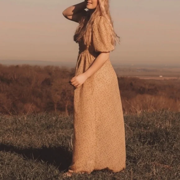 #R Womens Floral Button Front Duster Kimono Prairie Dress Large Yellow & Tan - Picture 6 of 6